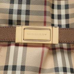 Burberry Beige/Brown Haymarket Check PVC and Leather Medium Golderton Tote