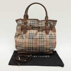 Burberry Beige/Brown Haymarket Check PVC and Leather Medium Golderton Tote