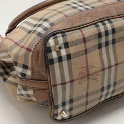 Burberry Beige/Brown Haymarket Check PVC and Leather Medium Golderton Tote
