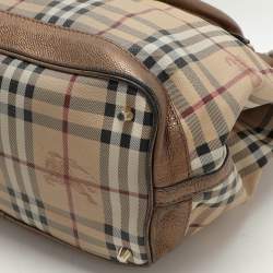 Burberry Beige/Brown Haymarket Check PVC and Leather Medium Golderton Tote