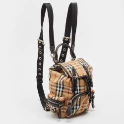 Burberry Beige/Black Leather House Check Nylon and Leather Rucksack Backpack