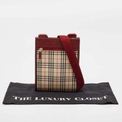 Burberry Red/Beige House Check Fabric and Leather Crossbody Bag