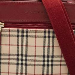 Burberry Red/Beige House Check Fabric and Leather Crossbody Bag