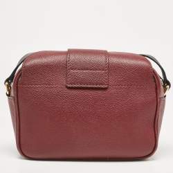 Pre Owned Burberry Burgundy Leather Small Medley Buckle Crossbody Bag