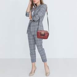 Pre Owned Burberry Burgundy Leather Small Medley Buckle Crossbody Bag