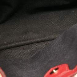 Pre Owned Burberry Red/Beige Leather and House Check Fabric Medium Banner Tote