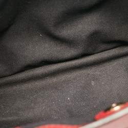 Pre Owned Burberry Red/Beige Leather and House Check Fabric Medium Banner Tote