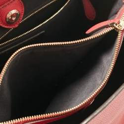 Pre Owned Burberry Red/Beige Leather and House Check Fabric Medium Banner Tote