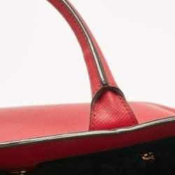 Pre Owned Burberry Red/Beige Leather and House Check Fabric Medium Banner Tote