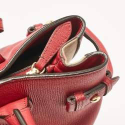 Pre Owned Burberry Red/Beige Leather and House Check Fabric Medium Banner Tote