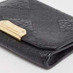 Burberry Black Embossed Check Leather Flap Card Case