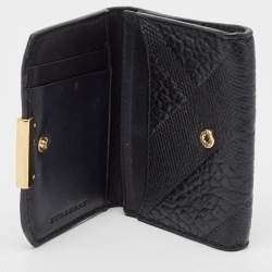 Burberry Black Embossed Check Leather Flap Card Case