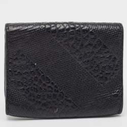 Burberry Black Embossed Check Leather Flap Card Case