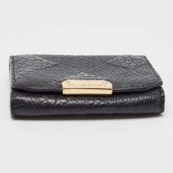 Burberry Black Embossed Check Leather Flap Card Case