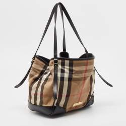 مملوكة مسبقًا حقيبة يد بربري كانتربوري صغيرة جلد و كانفاس مربعات هايماركت بني و بيج 