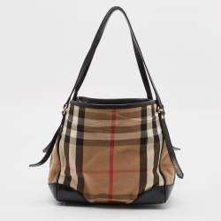 مملوكة مسبقًا حقيبة يد بربري كانتربوري صغيرة جلد و كانفاس مربعات هايماركت بني و بيج 