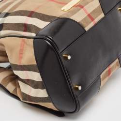 مملوكة مسبقًا حقيبة يد بربري كانتربوري صغيرة جلد و كانفاس مربعات هايماركت بني و بيج 