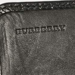 Pre Owned Burberry Black/Beige House Check Fabric and Leather Leighton Continental Wallet