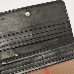 Pre Owned Burberry Black/Beige House Check Fabric and Leather Leighton Continental Wallet