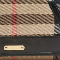 Pre Owned Burberry Black/Beige House Check Fabric and Leather Leighton Continental Wallet