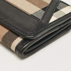 Pre Owned Burberry Black/Beige House Check Fabric and Leather Leighton Continental Wallet