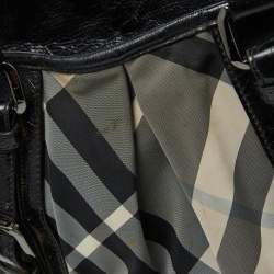 Pre Owned Burberry Grey/Black Beat Check Nylon and Patent Leather Lowry Tote