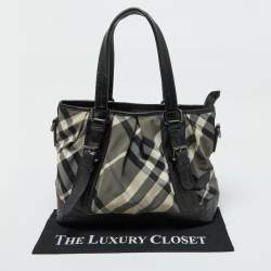 Pre Owned Burberry Grey/Black Beat Check Nylon and Patent Leather Lowry Tote