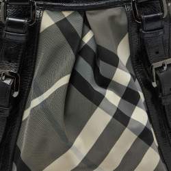 Pre Owned Burberry Grey/Black Beat Check Nylon and Patent Leather Lowry Tote