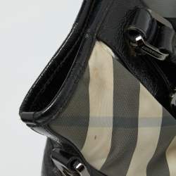 Pre Owned Burberry Grey/Black Beat Check Nylon and Patent Leather Lowry Tote