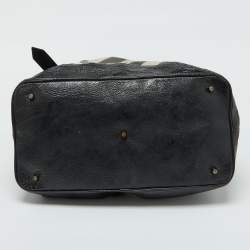 Pre Owned Burberry Grey/Black Beat Check Nylon and Patent Leather Lowry Tote