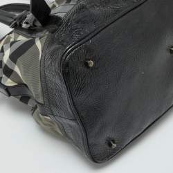 Pre Owned Burberry Grey/Black Beat Check Nylon and Patent Leather Lowry Tote