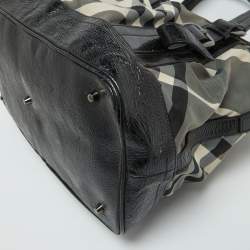 Pre Owned Burberry Grey/Black Beat Check Nylon and Patent Leather Lowry Tote