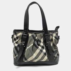 Pre Owned Burberry Grey/Black Beat Check Nylon and Patent Leather Lowry Tote