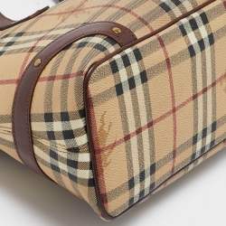 مملوكة مسبقًا Burberry Dark Brown/Beige Haymarket Check Coated Canvas Tote