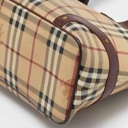 مملوكة مسبقًا Burberry Dark Brown/Beige Haymarket Check Coated Canvas Tote