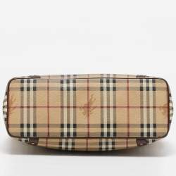 مملوكة مسبقًا Burberry Dark Brown/Beige Haymarket Check Coated Canvas Tote