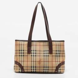 مملوكة مسبقًا Burberry Dark Brown/Beige Haymarket Check Coated Canvas Tote