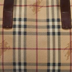 مملوكة مسبقًا Burberry Dark Brown/Beige Haymarket Check Coated Canvas Tote