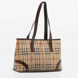 مملوكة مسبقًا Burberry Dark Brown/Beige Haymarket Check Coated Canvas Tote