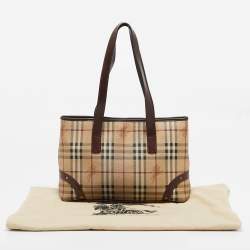 مملوكة مسبقًا Burberry Dark Brown/Beige Haymarket Check Coated Canvas Tote