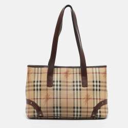 مملوكة مسبقًا Burberry Dark Brown/Beige Haymarket Check Coated Canvas Tote