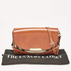 مملوكة مسبقًا Burberry Brown/Beige House Check Canvas and Leather Abbott Shoulder Bag