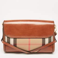 مملوكة مسبقًا Burberry Brown/Beige House Check Canvas and Leather Abbott Shoulder Bag