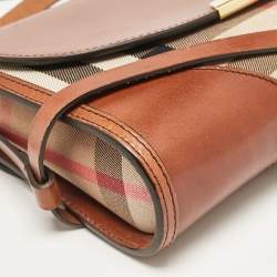 مملوكة مسبقًا Burberry Brown/Beige House Check Canvas and Leather Abbott Shoulder Bag