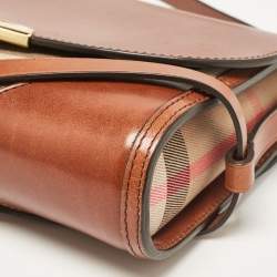 مملوكة مسبقًا Burberry Brown/Beige House Check Canvas and Leather Abbott Shoulder Bag