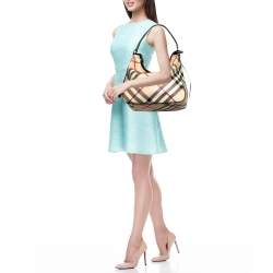 Pre Owned Burberry Black/Beige Nova Check Coated Canvas and Patent Leather Moore Hobo
