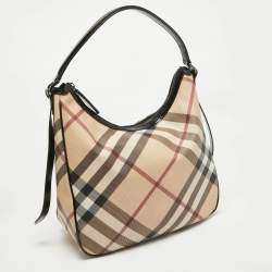 Pre Owned Burberry Black/Beige Nova Check Coated Canvas and Patent Leather Moore Hobo