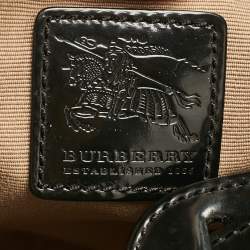 Pre Owned Burberry Black/Beige Nova Check Coated Canvas and Patent Leather Barton Hobo