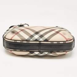 Pre Owned Burberry Black/Beige Nova Check Coated Canvas and Patent Leather Barton Hobo