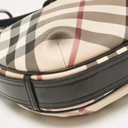 Pre Owned Burberry Black/Beige Nova Check Coated Canvas and Patent Leather Barton Hobo